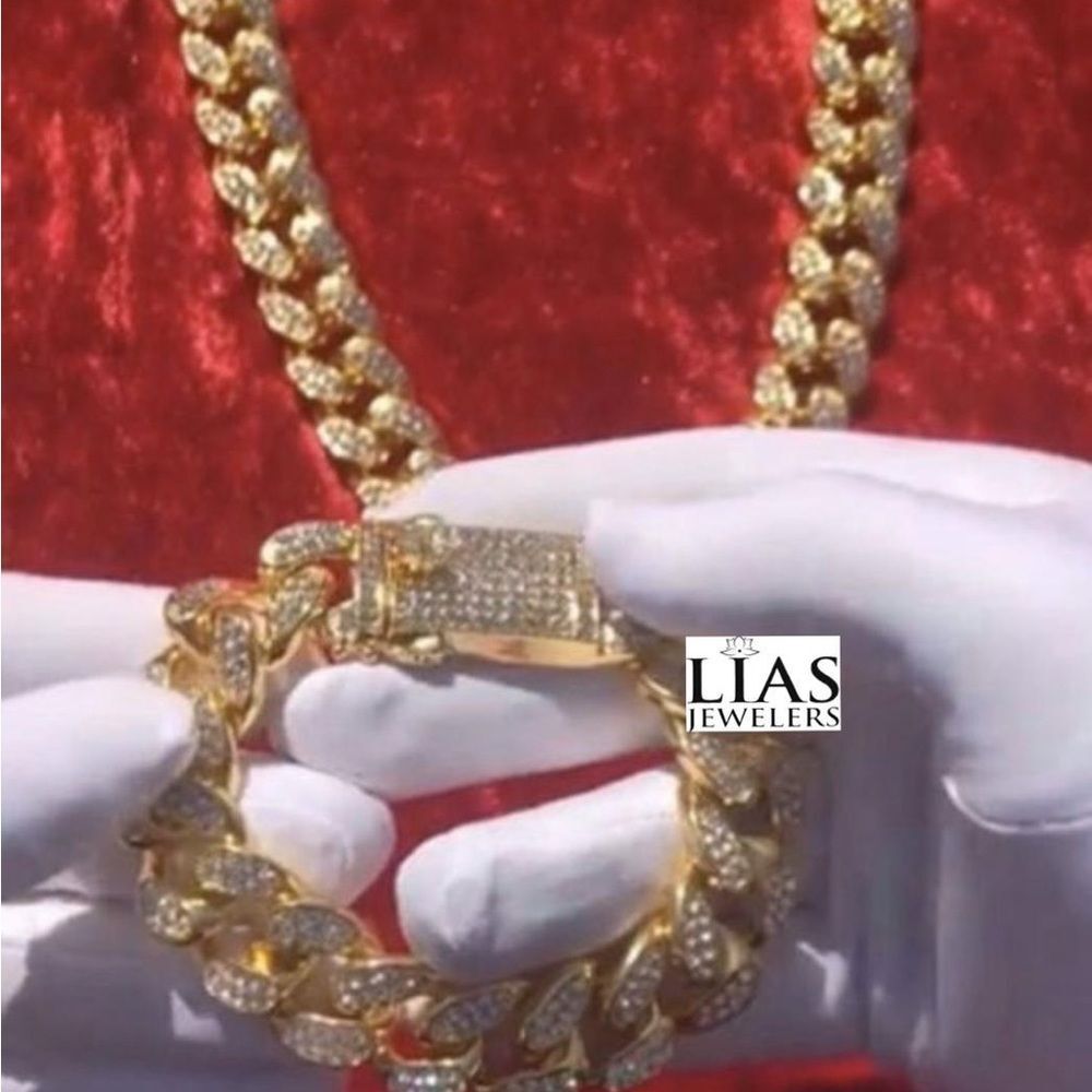New 18k yellow gold filled Cuban link chain and bracelet